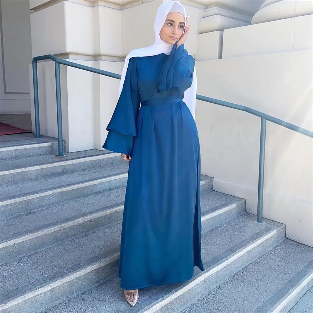

Eid Mubarak Dubai Abaya Women Flare Sleeve Maxi Dress Belted Kaftan Turkey Muslim Jilbab Arab Robe Gown Ramadan Djellaba Caftan