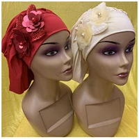 beautiful flower beads gele headtie aso oke ready auto ladies turban hat turban cap india hat 12pscpack