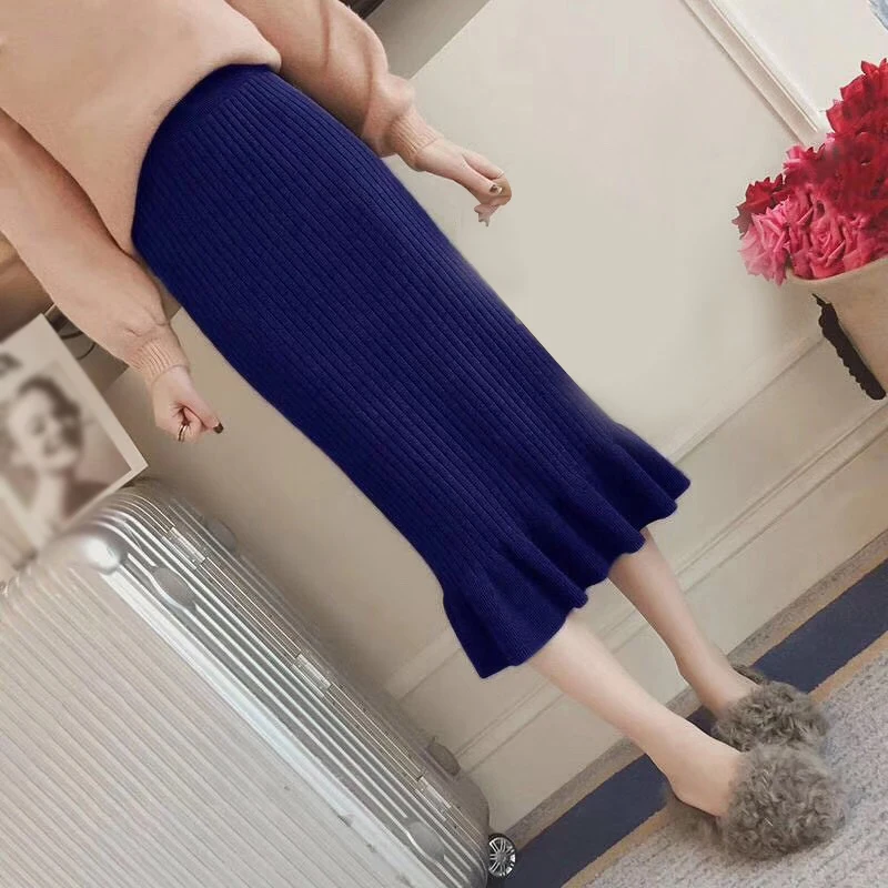 Faldas Mujer Moda 2019 Женская осенне-зимняя трикотажная длинная юбка с высокой талией