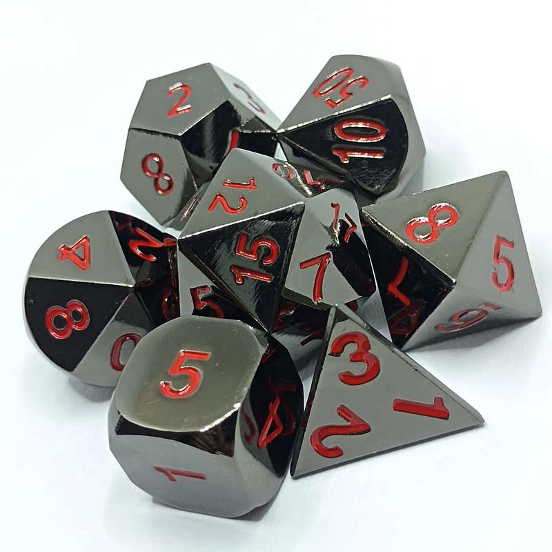 Многогранные металлические игральные кости набор из 7 предметов с черной сумкой