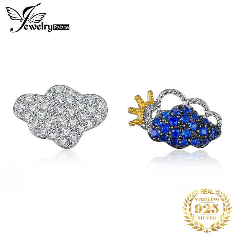 Ювелирные серьги-гвоздики из синей шпинели с облаками 925 пробы серебряные серьги