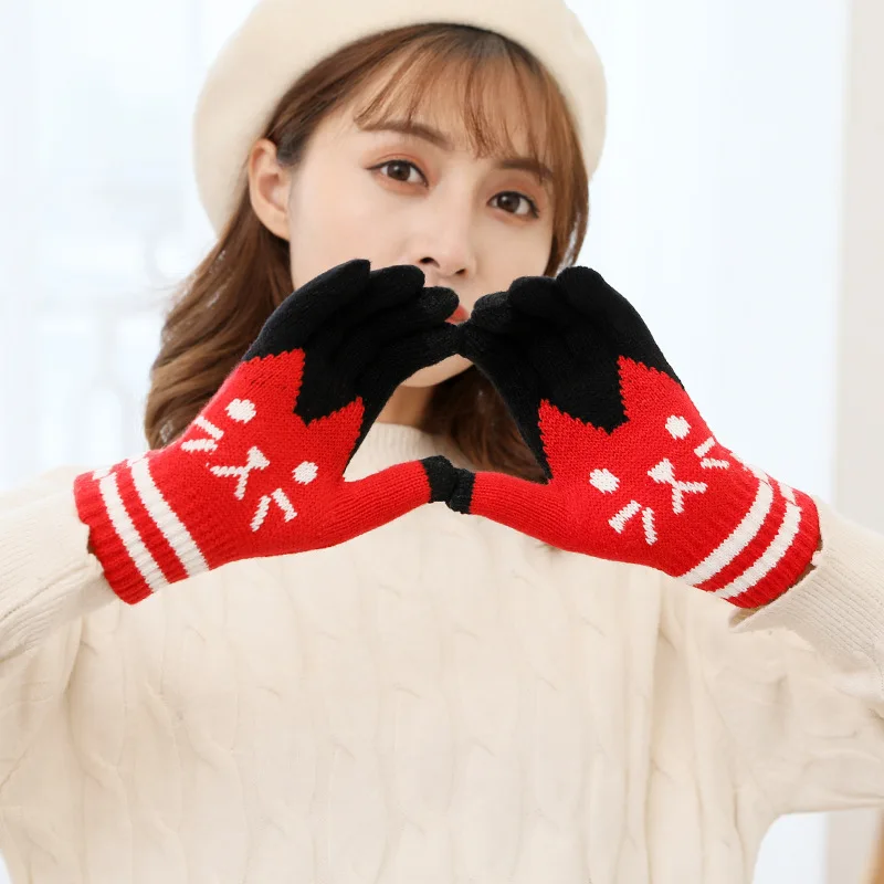 

Winter Touch Screen Gloves Women Men Warm Stretch Knit Mittens Imitation Wool Full Finger Guantes Female Crochet Thicken