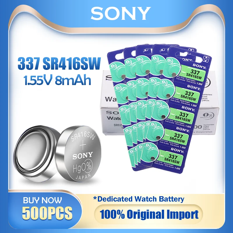 500 шт. Оригинальный аккумулятор для часов Sony 337 SR416SW 1 55 в Кнопочная батарея из