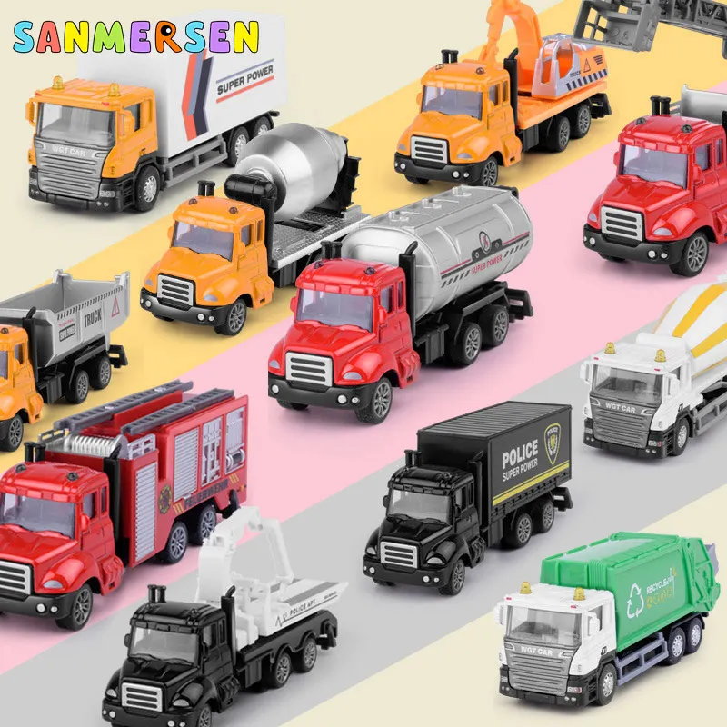 

1Pc Mini Simulation Car Toy Model Alloy Pull Back Toy Engineering Construction Fire Truck Patrol Car Educational Children Gifts