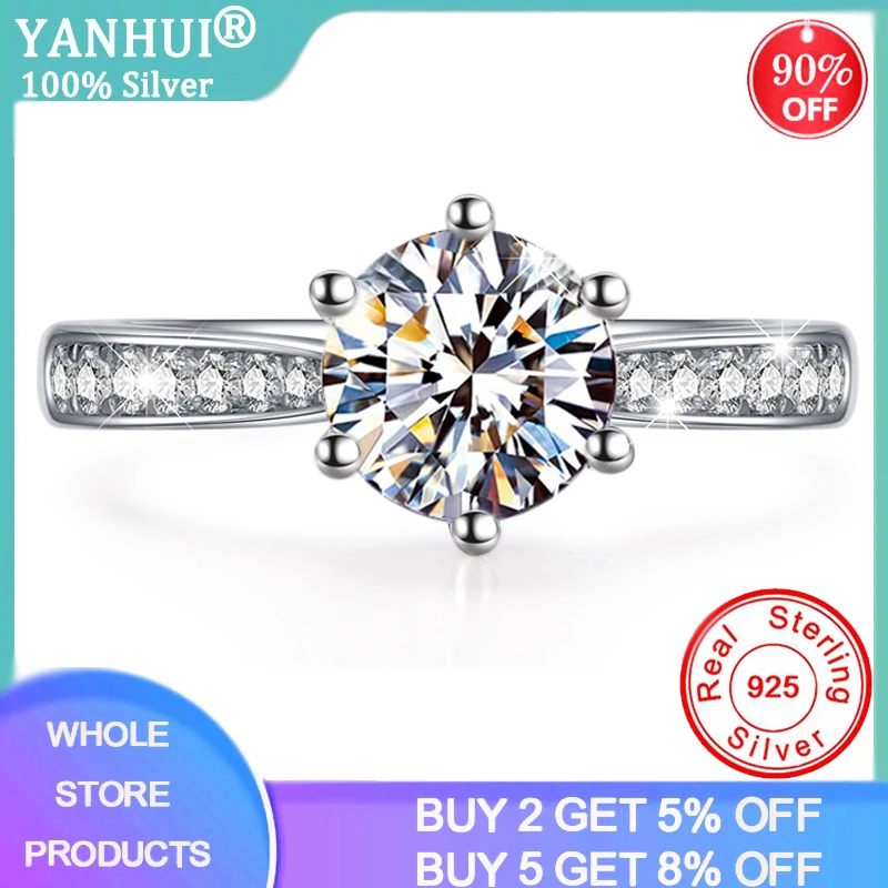 

YANHUI Genuine Natural White Zirconia Topaz Ring 925 Sterling Silver Rings for Women Engagement Ring Silver 925 Jewelry XR016