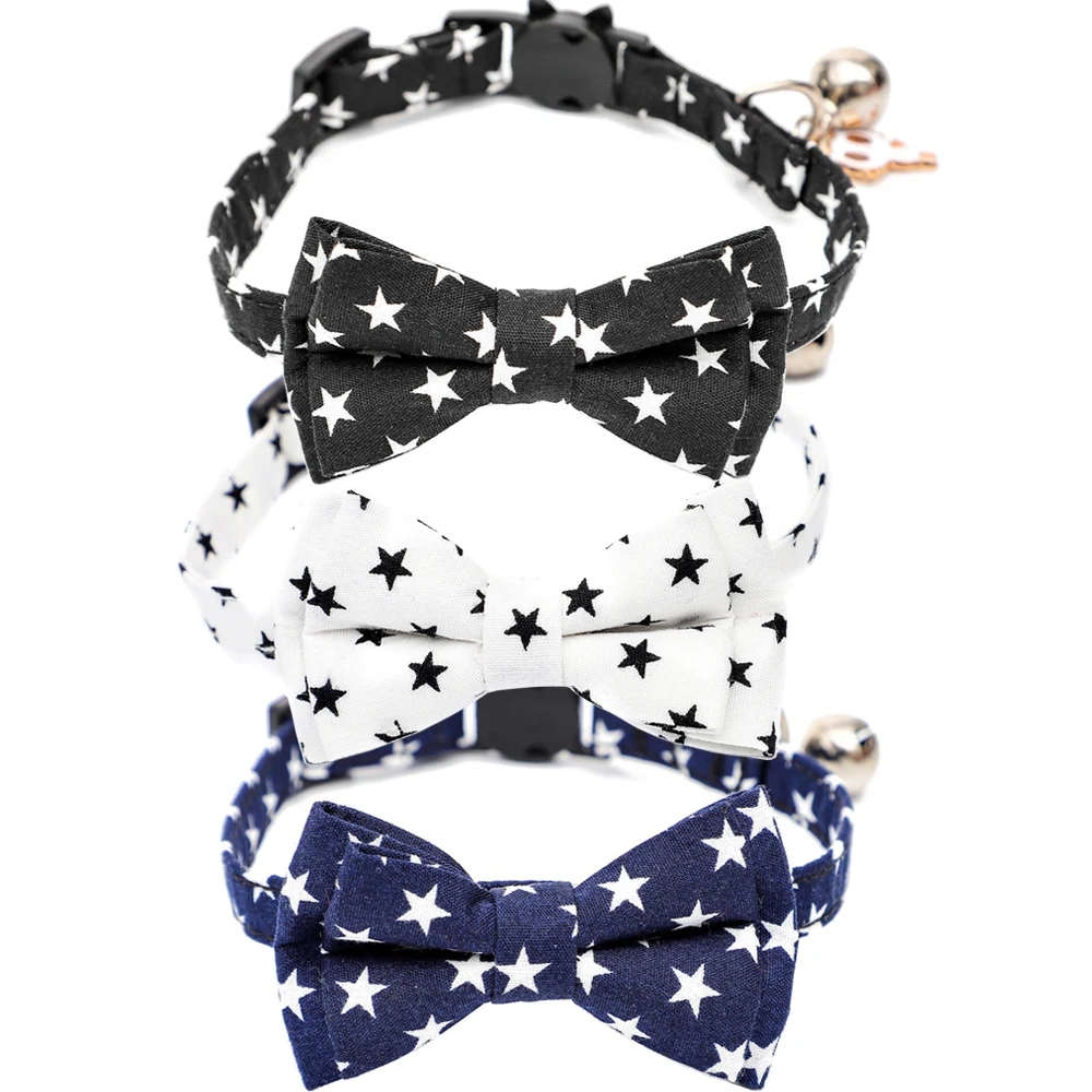 

Bowtie Cat Collar Breakaway with Bell and Cute Cat Pendant Star Pattern Adjustable Safety Kitten Collars for Pet and Puppies