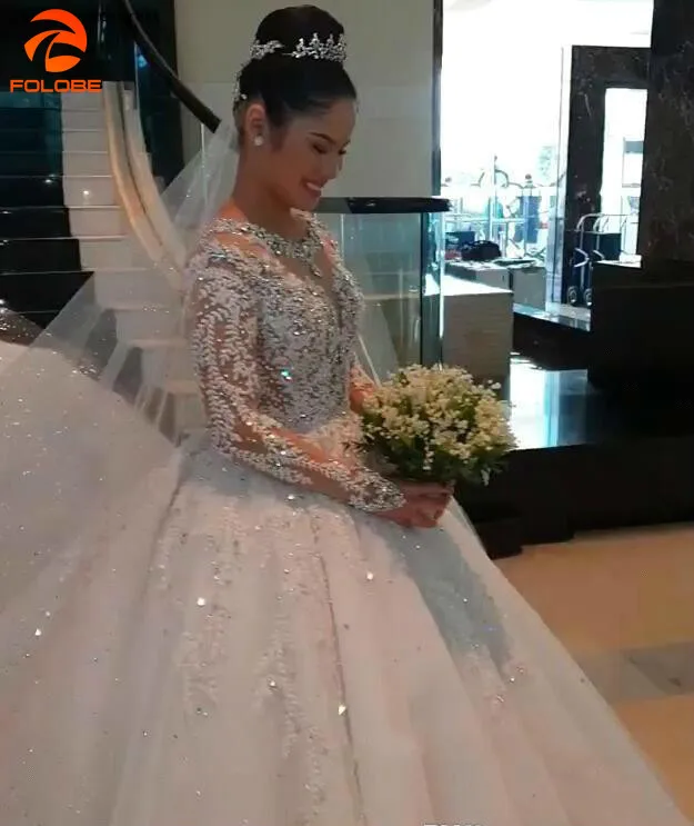 

Charming Handmade Wedding Dresses Puffy Sheer Neck Long Sleeves Country Garden Formal Bride Bridal Gowns Plus Size Custom Made