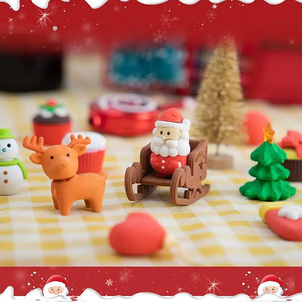 

Randmly Boxed Cute Cartoon Santa Claus Elk Snowman Children Christmas Eraser Christmas School Erasers Supplies Tree Set U1C6