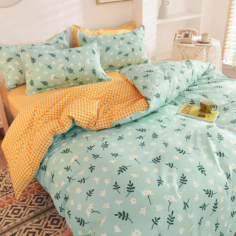 

Orange Bedding Set Printed Bed Linen Sheet Plaid Duvet Cover 240x220 Single Double Queen King Quilt Covers Sets Bedclothes