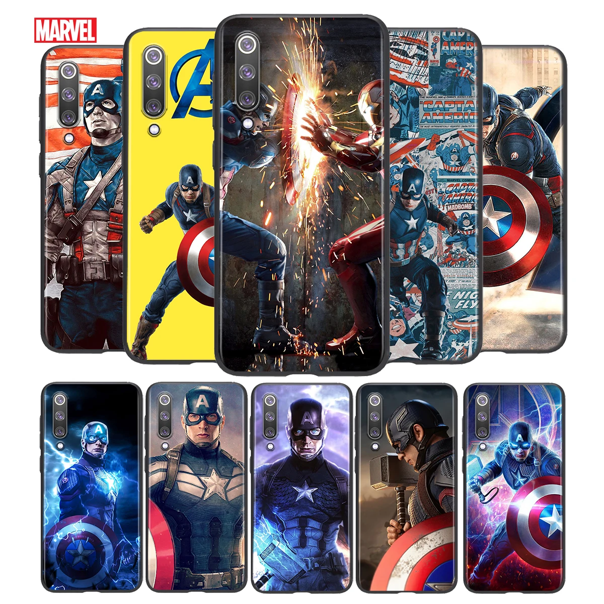 

Marvel Captain America For Xiaomi Mi 8 9 10 11 10i 11i 10 10 11Pro A3 9T 10T Lite Pro Se Ultra 5G Black Soft Phone Case