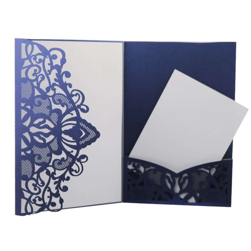 

1pcs Blue White Laser Cut Wedding Invitation Cards Elegant Greeting Card Customize Business With RSVP Cards Decor Party Supplies