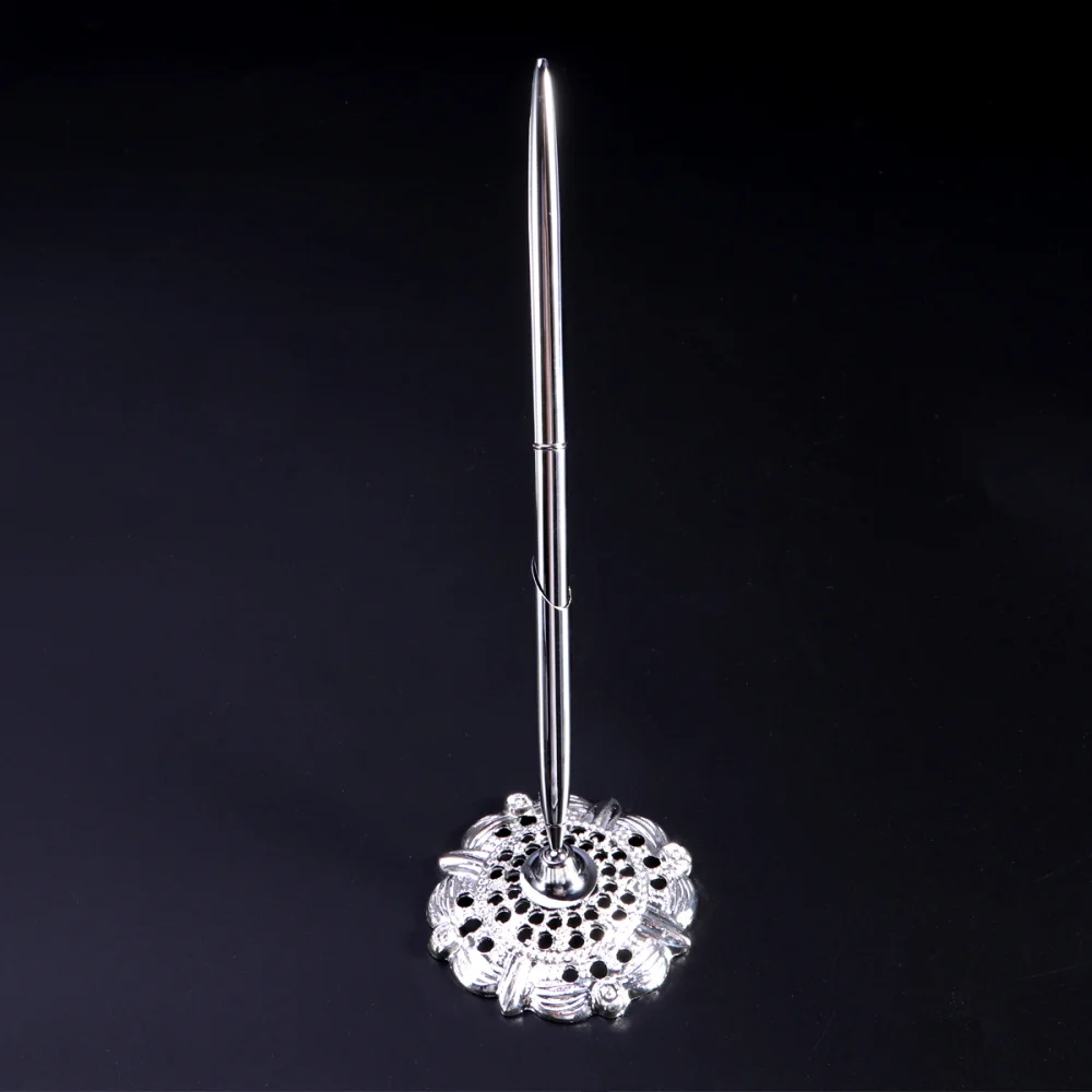 

Wedding Bridal Signing Pen with Hollow Round Pen Holder for Office Wedding (Silver)