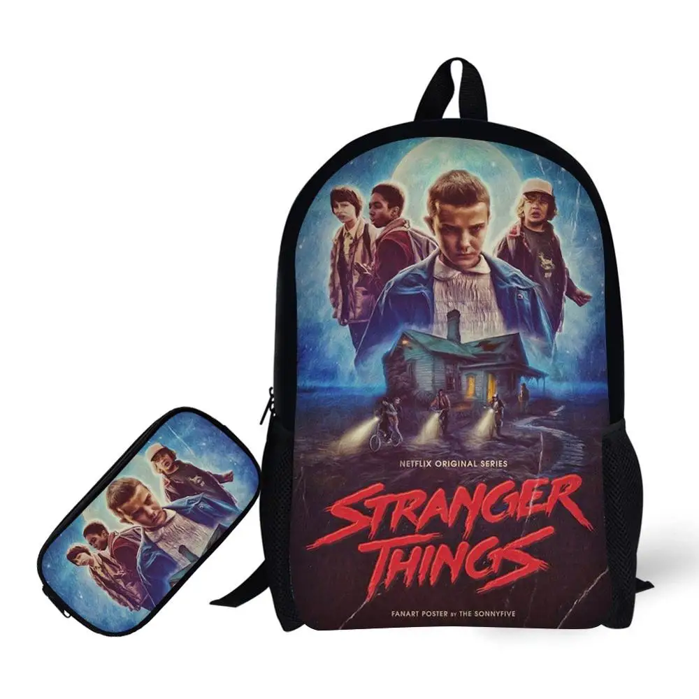 

Hot 3Pcs Set Children Backpacks Stranger Things Design Print Primary School Students Large Satchel Tote Pencil Bag Backpack Kids