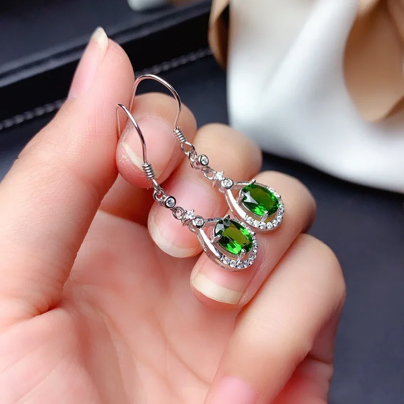 

Vintage Hoop Earrings Female Green Stone Sterling Silver 925 Earrings for Women Big Emerald Earrings Mother's Day luxury Gift