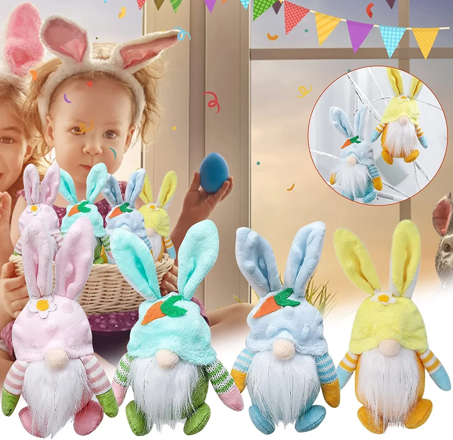 

Новинка 2022, пасхальный Безликий гном кролик, кукла ручной работы, многоразовое украшение для дома, Весенняя подвеска, детские подарки, новин...