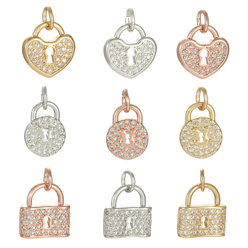 

Lock Charms for Earrings Necklace Making Supplies Accessories Gold Designer Pendant Diy Charm Charms Metal Copper CZ Zircon