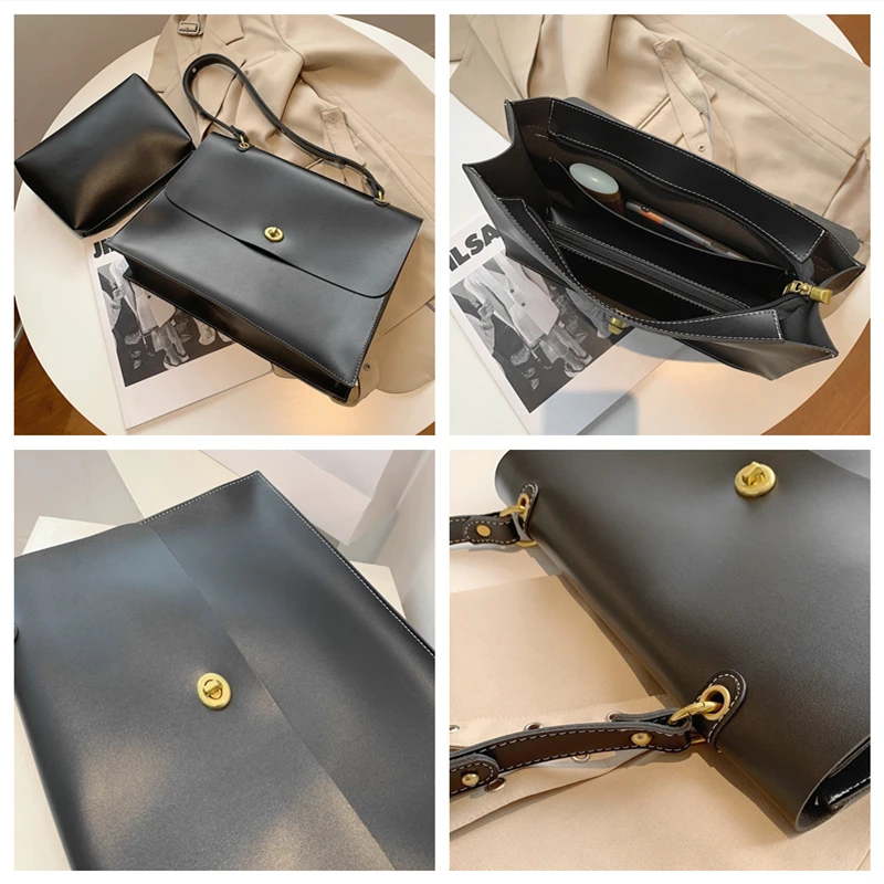 Винтажный однотонный большой портфель сумки через плечо для женщин вместимости