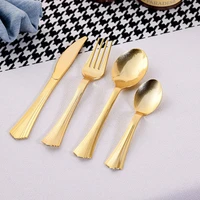 24 sets disposable party tableware set rose gold plastic cutlery fork spoon knife anniversary wedding birthday suppliers