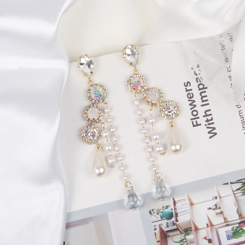 MWSONYA New Korean Trendy Water Drop Crystal Long Dangle Earrings for Women Palace Silver Color Elegant Party Jewelry Gift | Украшения и