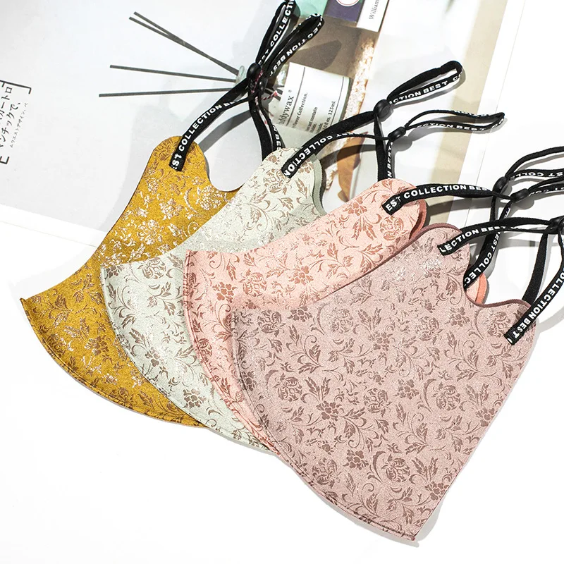 

Fashion Rose Flower Bronzing Color Mask For Women Girls Breathable Washable Sunscreen Adjustable Masks Ear Straps Party Cosplay