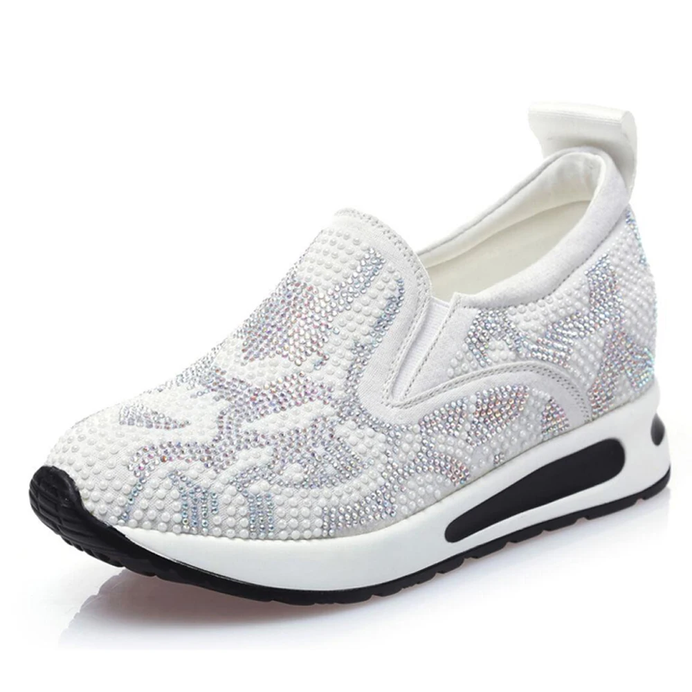 Туфли женские на платформе и высоком каблуке дышащие со стразами толстая подошва