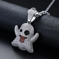bling iced out funny ghost grimace necklace pendant gold silver color micro pave cubic zirconia hip hop men jewelry for gift