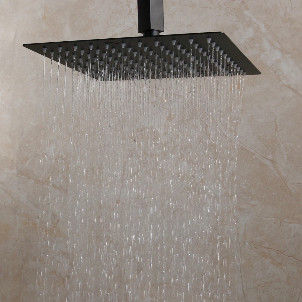 KEMAIDI Matte Black Bathroom Shower Faucet Rainfall Tub LED Bathtub Rain Square Head Waterfall Set | Обустройство дома