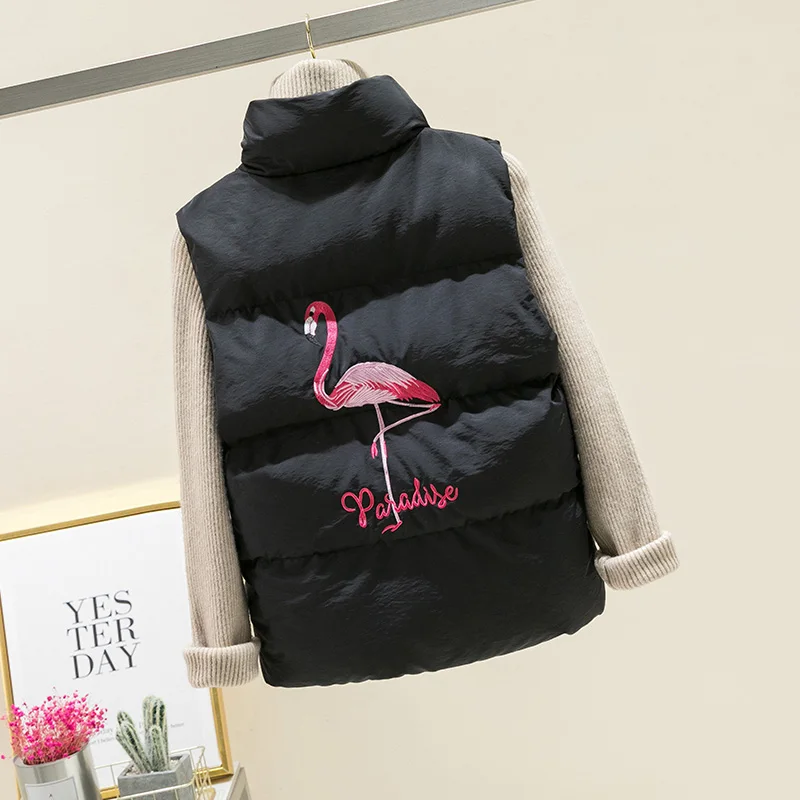 2019 зимний жилет куртка Женская мода вышивка без рукавов хлопковое пальто