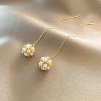 2021 new arrival fashion long drop earrings fine pearl trendy geometric women dangle earrings