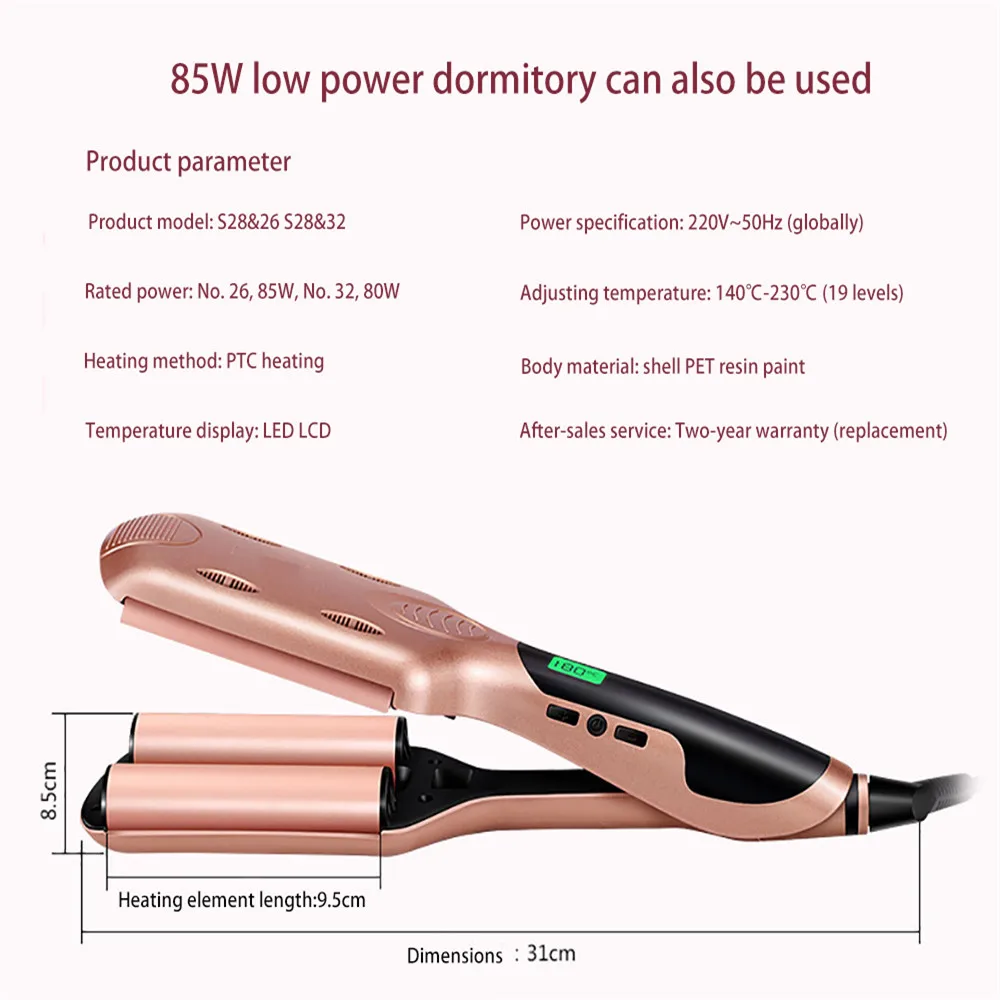 

Hair Curling Iron 3 Tube Curling Iron Fast Heating Ceramic Hair Curler Adjustable Temperature LCD Display Hot Comb Curly Iron