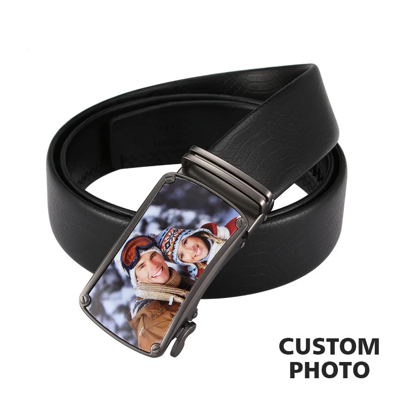 Personalized Couples Photo Belts Men Genuine Leather Luxury Strap Male Belt for Men Classice Vintage Buckle Men Belts Best Gift