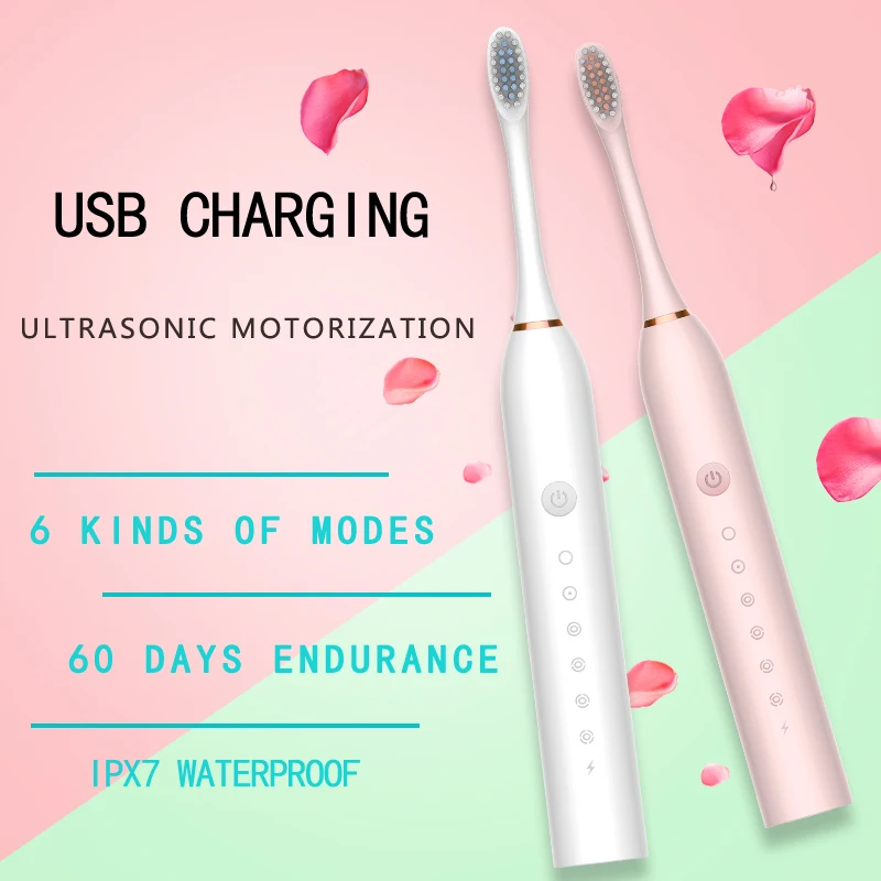 Мощная Электрическая ультразвуковая зубная щетка перезаряжаемая моющаяся