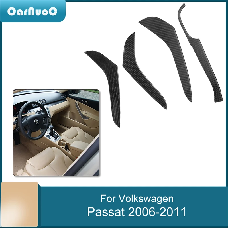 

4Pcs Carbon Fiber Car Door Control Decorative Panel Sticker For Volkswagen Passat 2006-2011 Styling Accessories