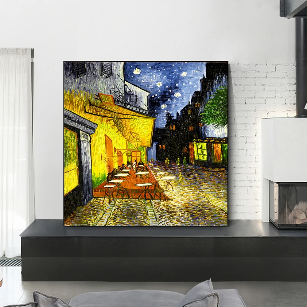 

Famous Van Gogh Cafe Terrace At Night Oil Painting Reproductions on Canvas Posters and Prints Wall Art Picture for Home Decor