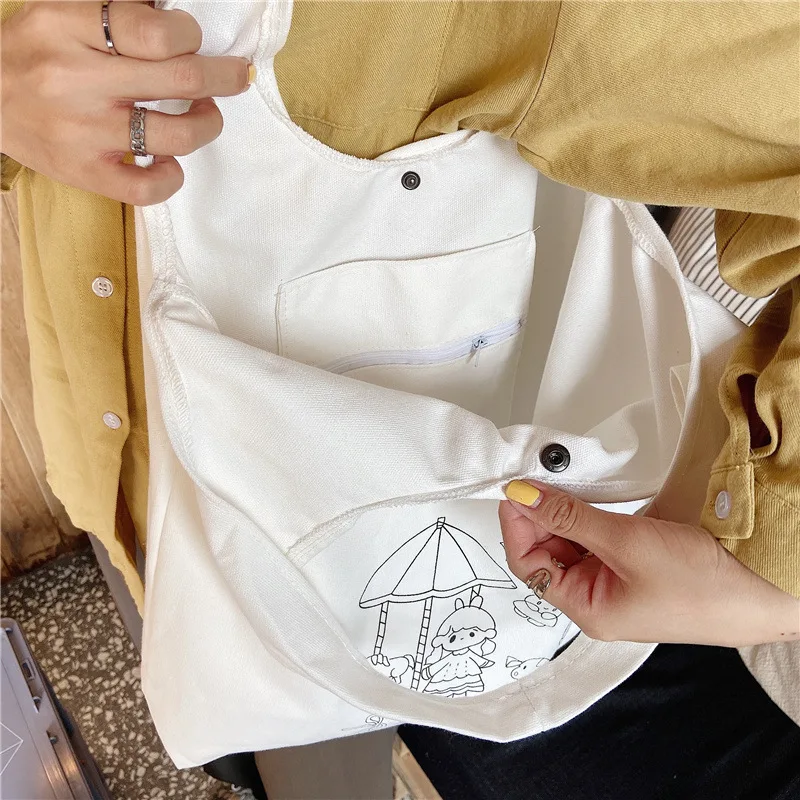 

Japanese Cute Girl Canvas Tote Bag Student Shoulder Shopper Bag Large Capacity Eco Shopping Bag Cartoon Printing Cloth Handbags