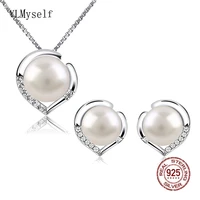 pure 925 sterling silver necklaceearrings set with 7mm natural freshwater pearl elegant eternal jewelry for wedding
