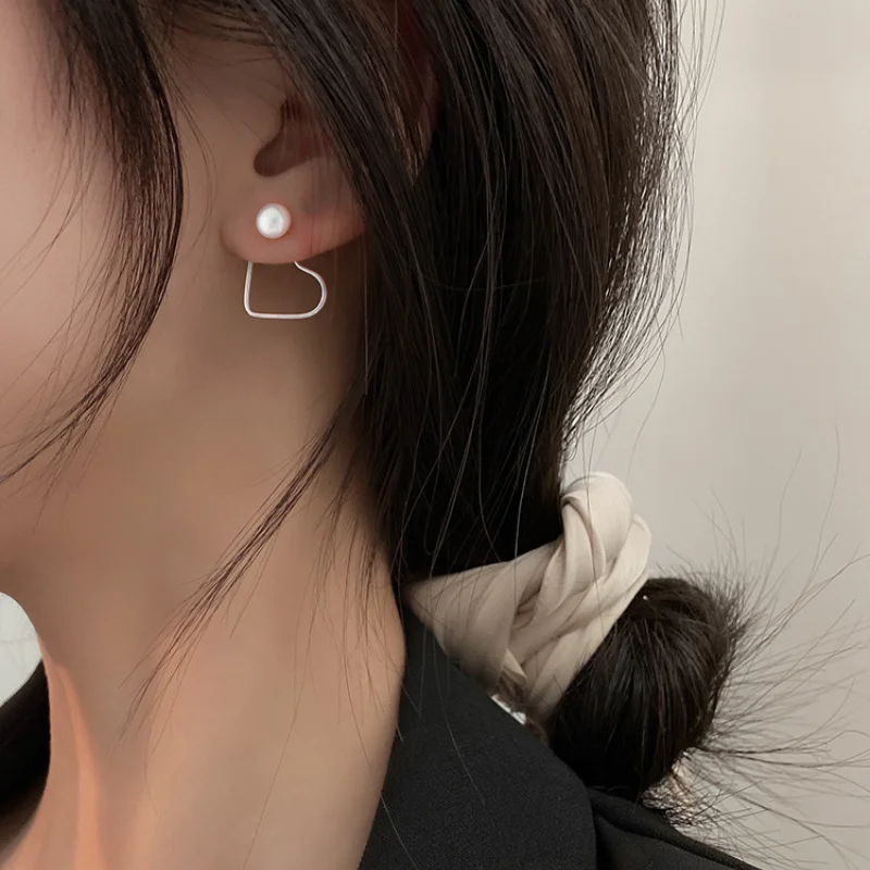 

Fine Jewelry Minimalist Heart Sterling Silver Earrings for Women Girls Teens Charm Hollow Love Hearted Stud Tiny Hypoallergenic