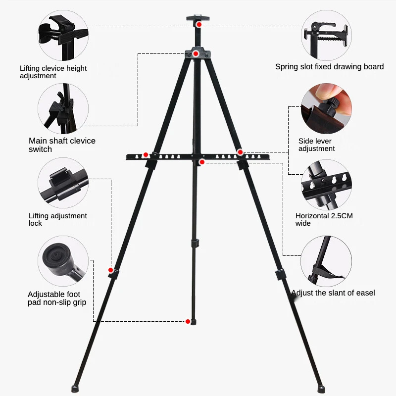 Tanie Zagęszczony Metalowy Sztalugi żelazny Składany Szkicowanie Statyw Stoisko Wystawowe Dla Dzieci Studenci Sztuki Początkujący Materiały Malarskie