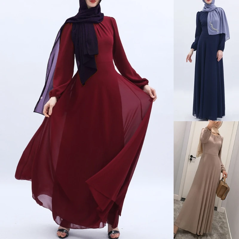 Однотонное мусульманское шифоновое платье Рамадан Abayas Дубай Повседневный