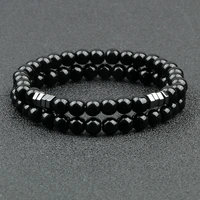 couples 6mm black onyx beads bracelet natural tiger eye lava stone elastic bangle strand jewelry distance gift pulsera hombre