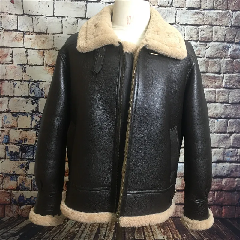 Зимняя мужская мотоциклетная куртка с натуральным мехом B3 из натуральной кожи