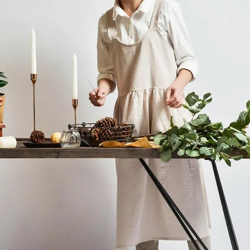 

20 Vintage Women Lady Linen Cross Back Apron Housework Baking Wrap Florist Dress Cafe Kitchen Cooking Casual Apron Dropship