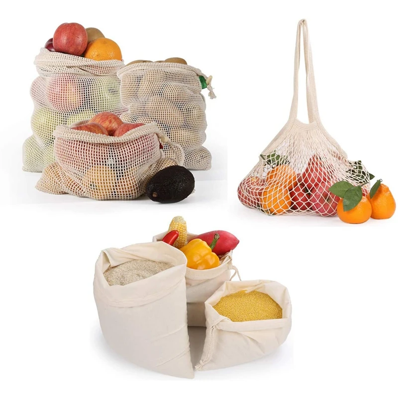 

Многоразовые хлопковые сетчатые мешки, многоразовые продуктовые мешки, органические мешки для хранения, экологичные продуктовые мешки для...