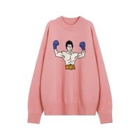 new spring cute women sweaters comic muscle men and women knit sweaters pink jumper mujer