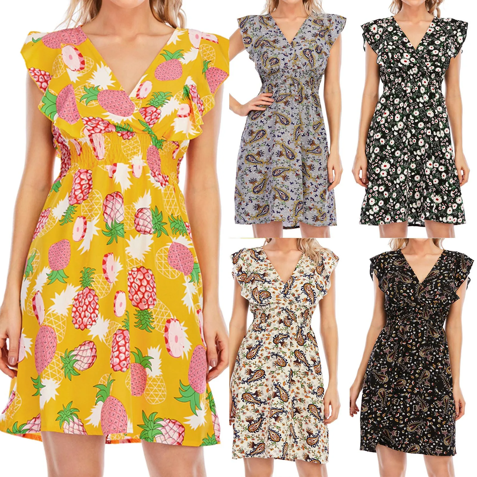 Женское шифоновое платье без рукавов Повседневный Сарафан разных цветов с V