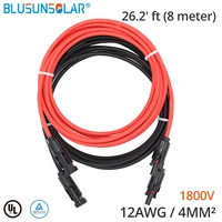 whole sales 8 meters 26 25feet solar pv solar extension cable 4 0mm2 10awg with male and female solar connector