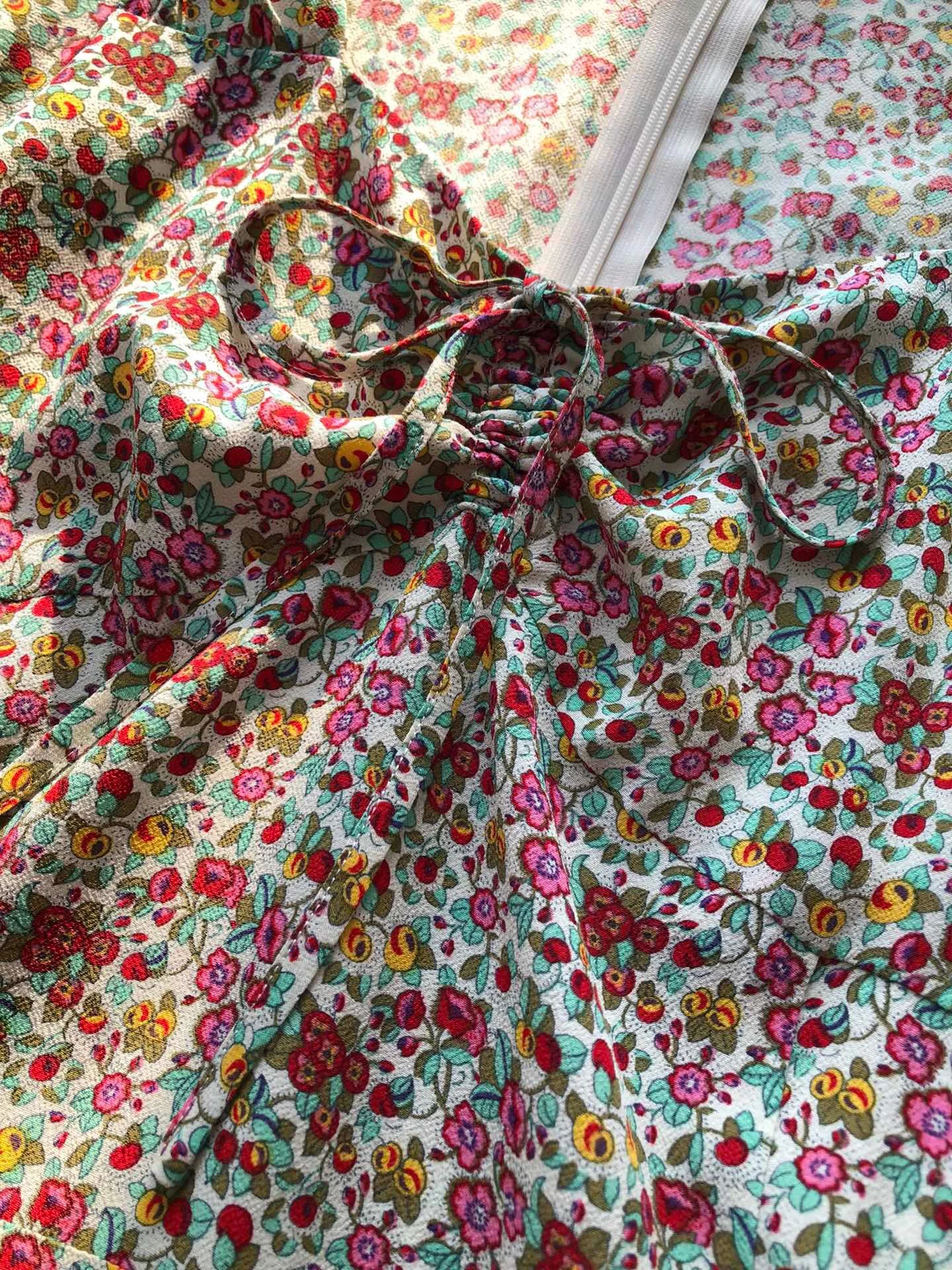 

Floral Print Maxi Dress Women's Hem Split 100% Viscose Lace-up Short Sleeve Prairie Chic Square Collar Spring Summer Robes