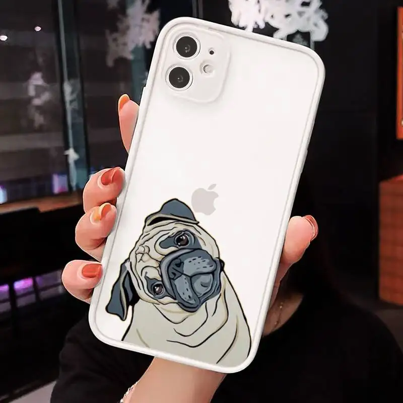 

Cute Pug Dog Naughty lively Phone Cases Matte Transparent for iPhone 7 8 11 12 s mini pro X XS XR MAX Plus cover funda shell