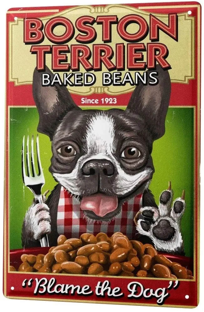 

SINCE 2004 Tin Sign Metal Plate Decorative Sign Home Decor Plaques Nostalgic Fun Boston Terrier Beans
