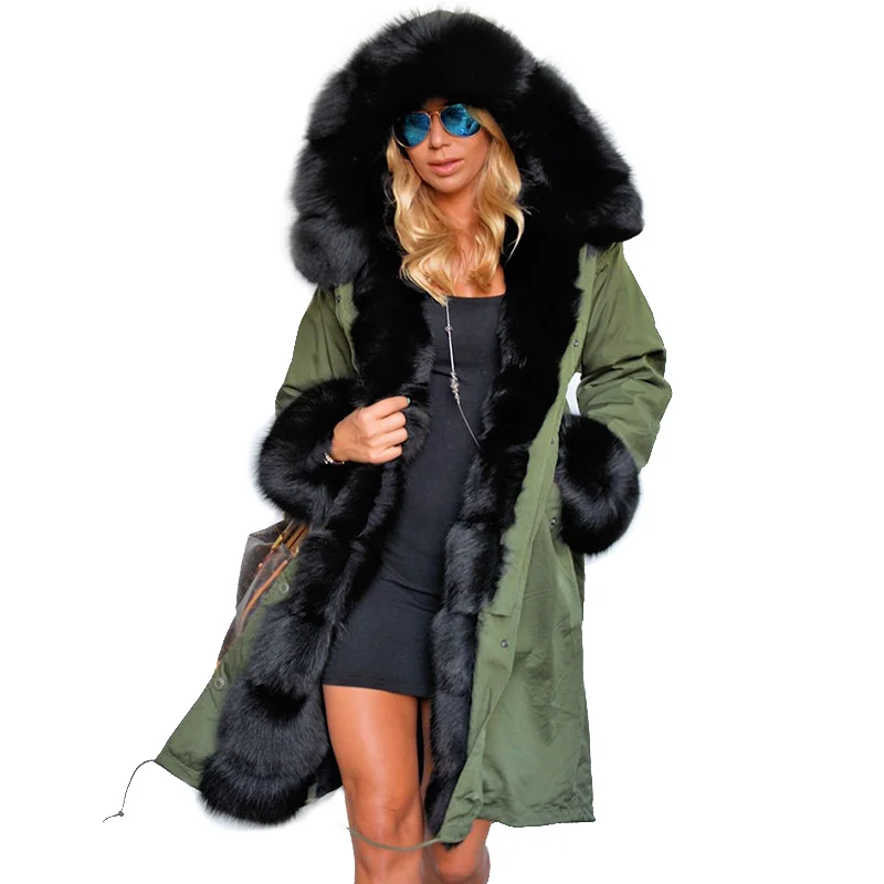 Natural Real Fox fur Jacket Hooded Woman parkas Winter warm Coat Mulher Parkas Women's jacket